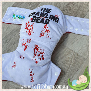 Embroidered Minky Nappy (LARGE) - Crawling Dead (white)