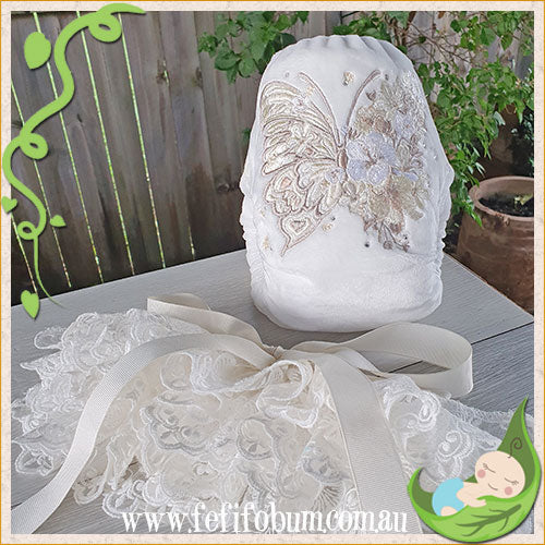 Embroidered Minky Nappy (LARGE) - Crystals and Lace Butterfly Ruffles