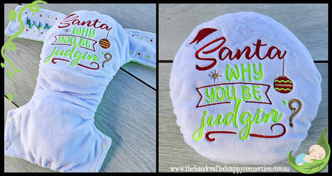 Embroidered Minky Nappy (LARGE) - Santa, why you judgin'?