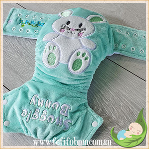 Embroidered Minky Nappy (LARGE) - Snuggle Bunny (mint)