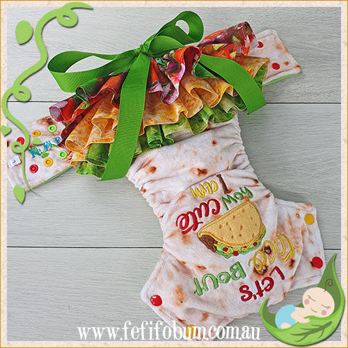 Embroidered Minky Nappy (LARGE) - Let's taco 'bout how cute I am RUFFLE